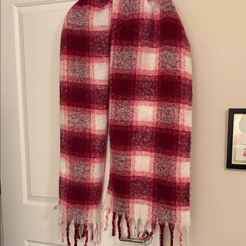 Loft pink, white, burgundy Plaid scarf.